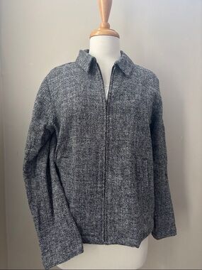 Eileen Fisher Organic Cotton Tweed Gray Zip-Front Jacket Med NWT
